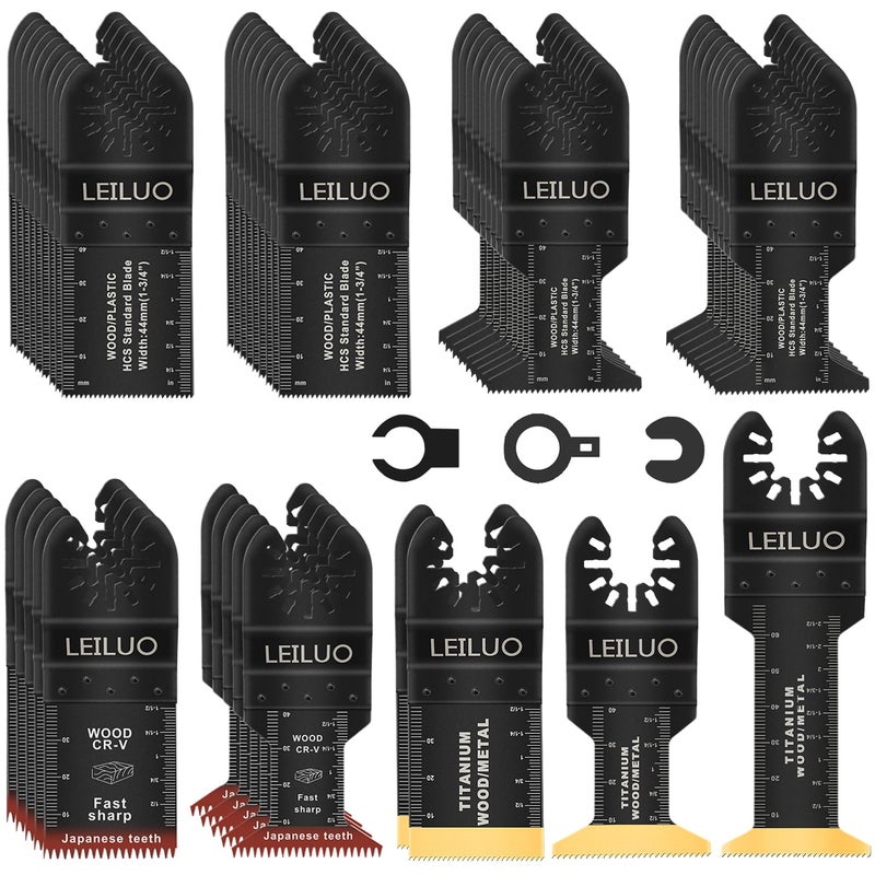 LEILUO 50 Pcs Multitool Blade for Wood Nails Drywall Titanium Oscillating Saw Blades Japanese Tooth Oscillating Tool Accessories with Storage Bag Compatible with DeWalt Makita Dremel and More - Image 1